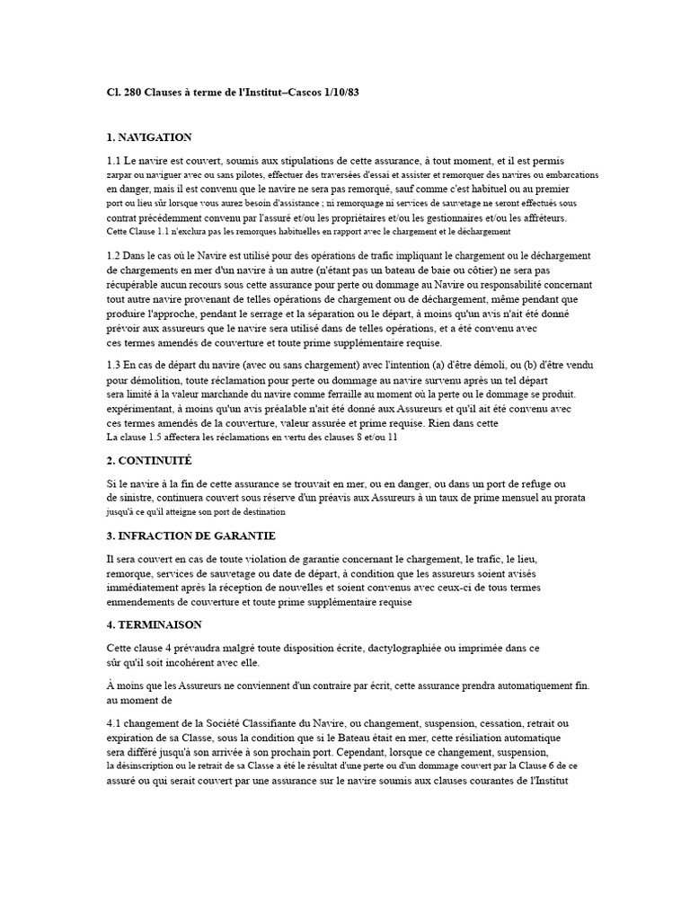 Clauses d'assurance maritime Cl. 280 | PDF | Assurance | Arme nucléaire