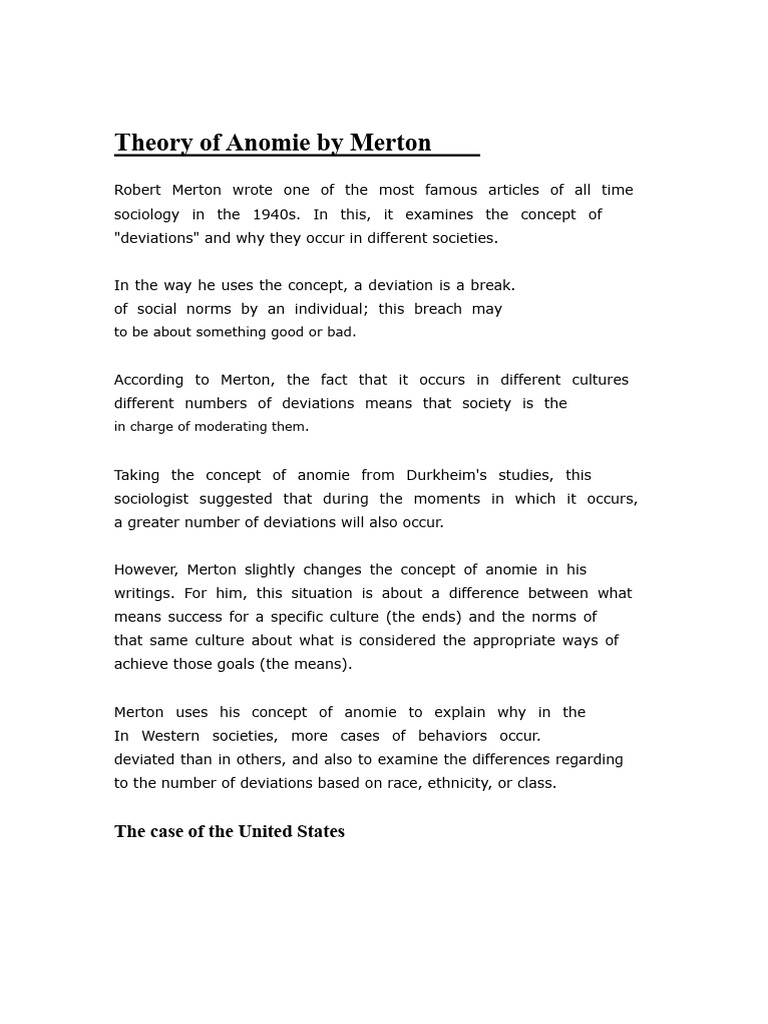 Merton's Anomie Theory Explained | PDF | Deviance (Sociology) | Social ...