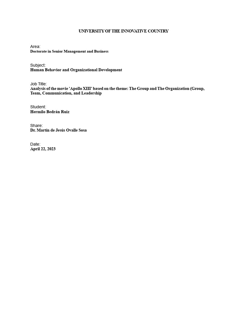 Analysis of The Movie Apollo XIII | PDF | Apollo Program | Space Missions