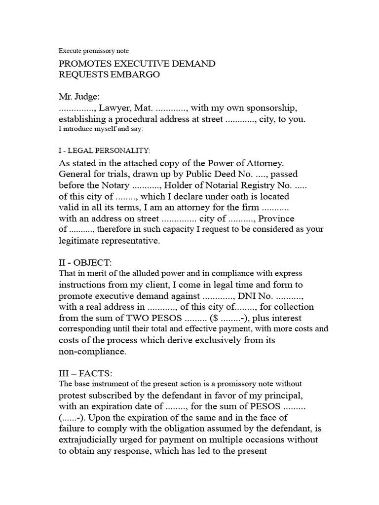 Promissory Note Executive Demand Template | PDF | Lawyer | Lawsuit