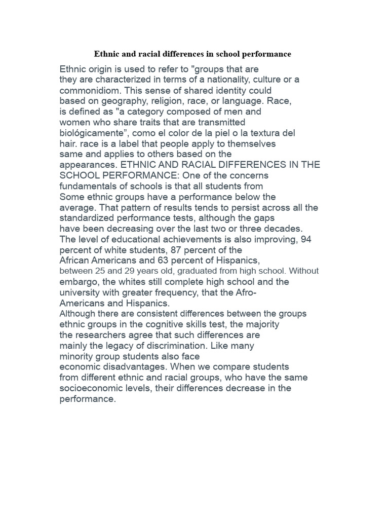 Ethnic and Racial Differences in Academic Performance | PDF