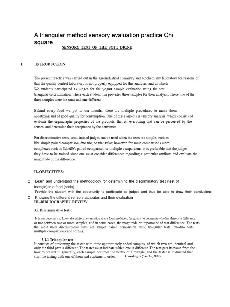 A Sensory Evaluation Practice Triangular Method Chi Square | PDF ...