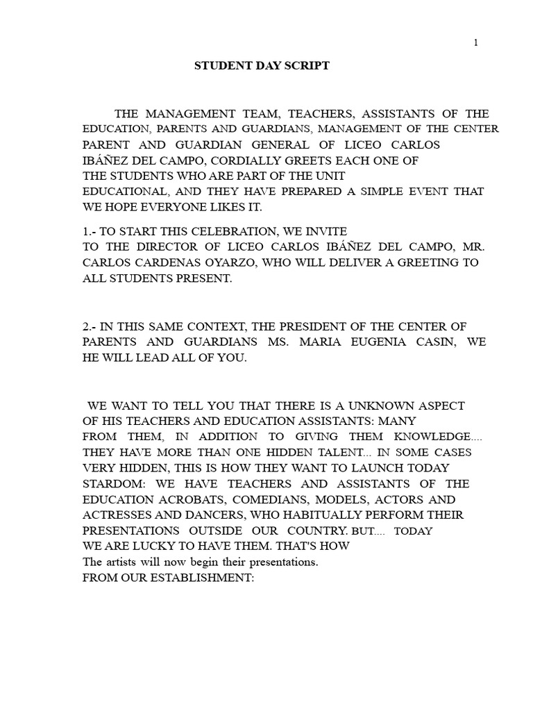 Script For Student Day Act | PDF | Performing Arts | Entertainment