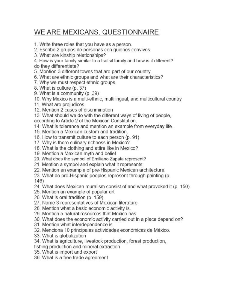 Mexican Identity and Culture Questionnaire | PDF | Mexico