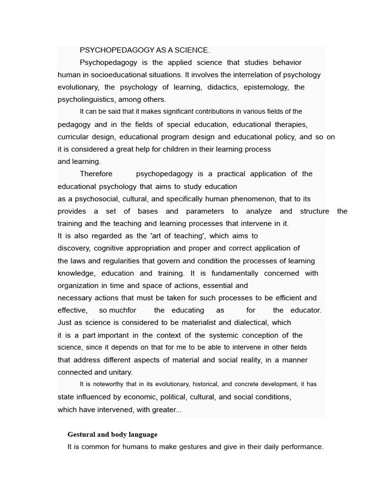 Psychopedagogy: A Scientific Overview | PDF | Educational Psychology ...