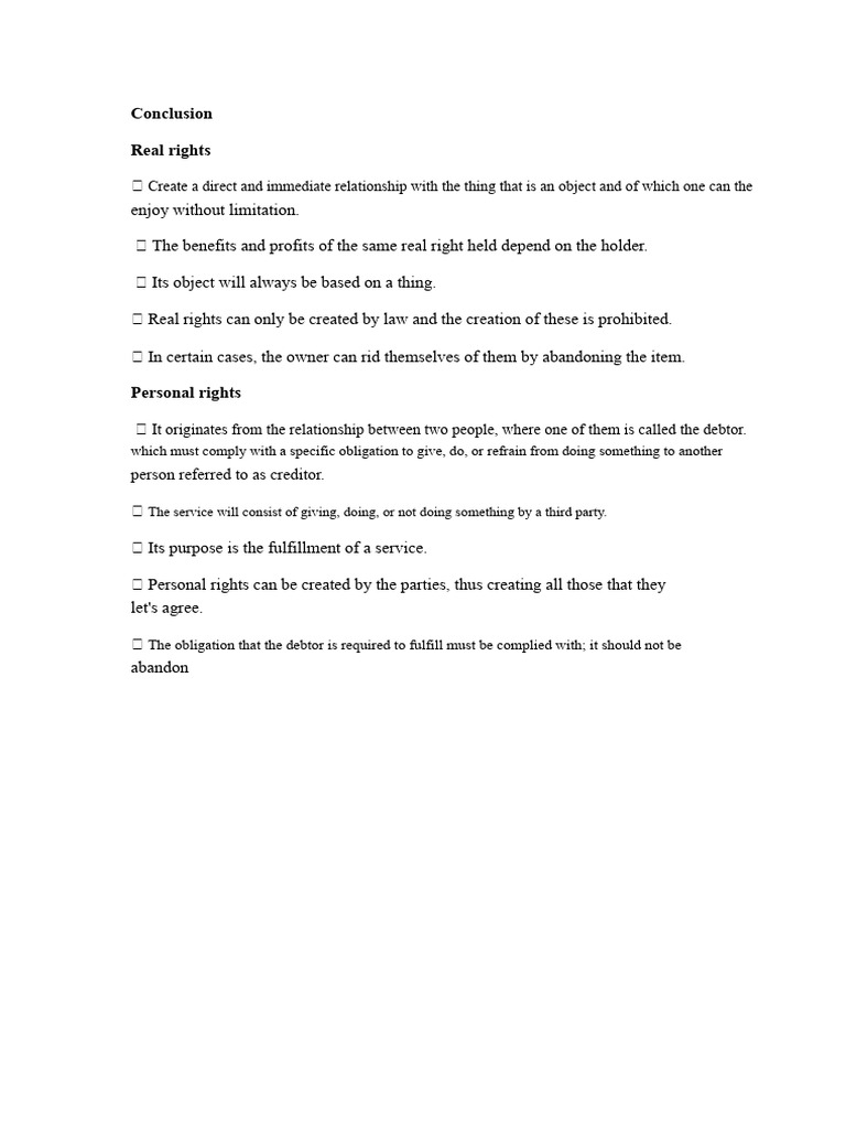 Conclusion of Real Rights and Personal Rights | PDF