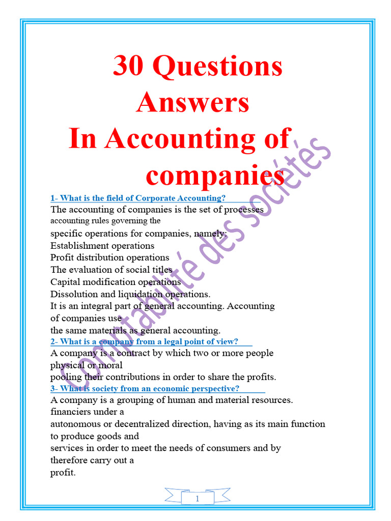 30 Key Accounting Questions for Companies | PDF | Partnership ...