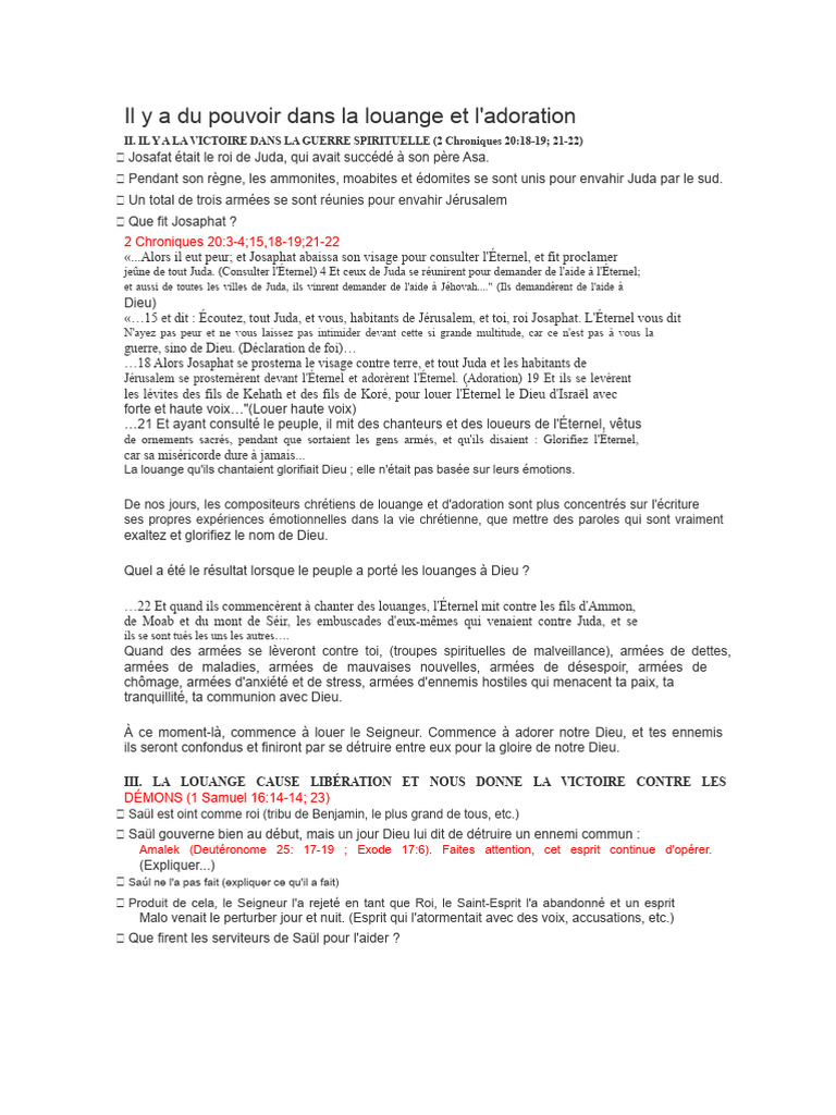 Pouvoir de la louange et victoire spirituelle | PDF | Jésus | Dieu