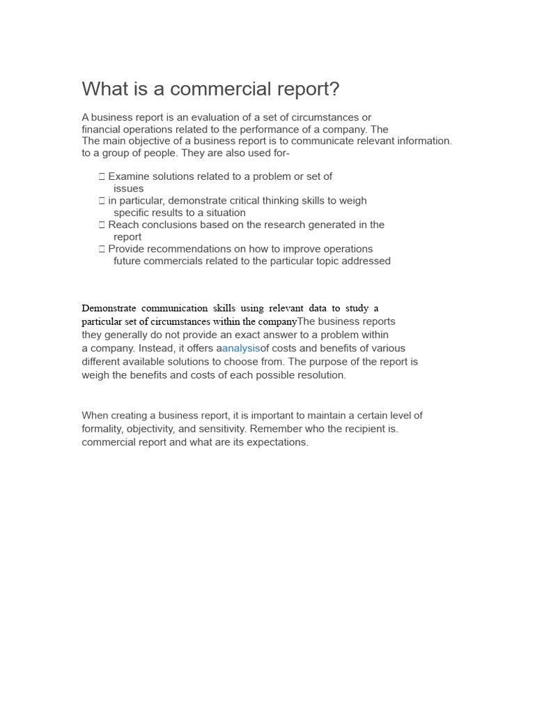 Understanding Commercial Reports | PDF