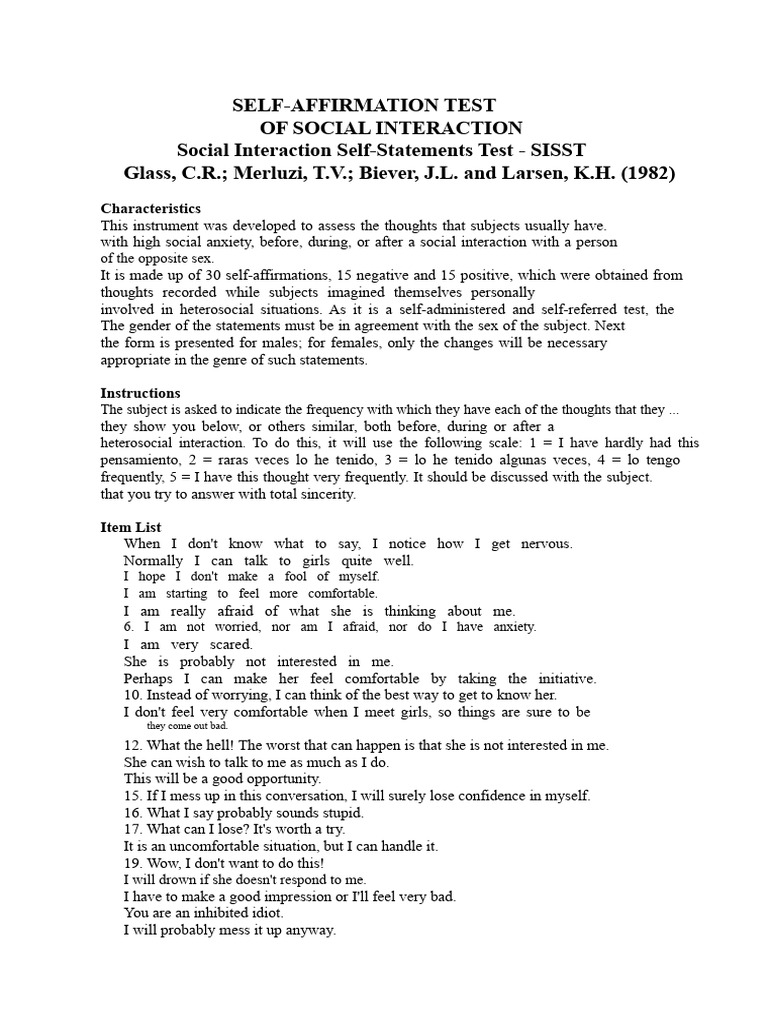 SISST: Social Interaction Self-Test | PDF | Behavioural Sciences ...