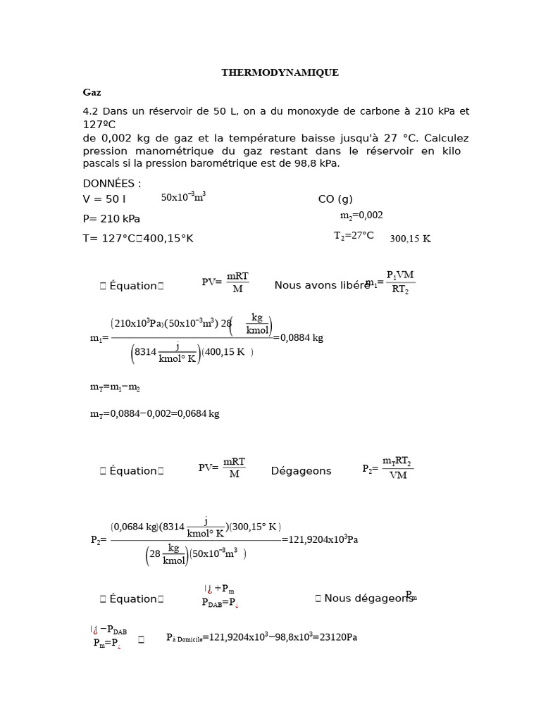 Calculs de pression et flux en thermodynamique | PDF | Pression ...