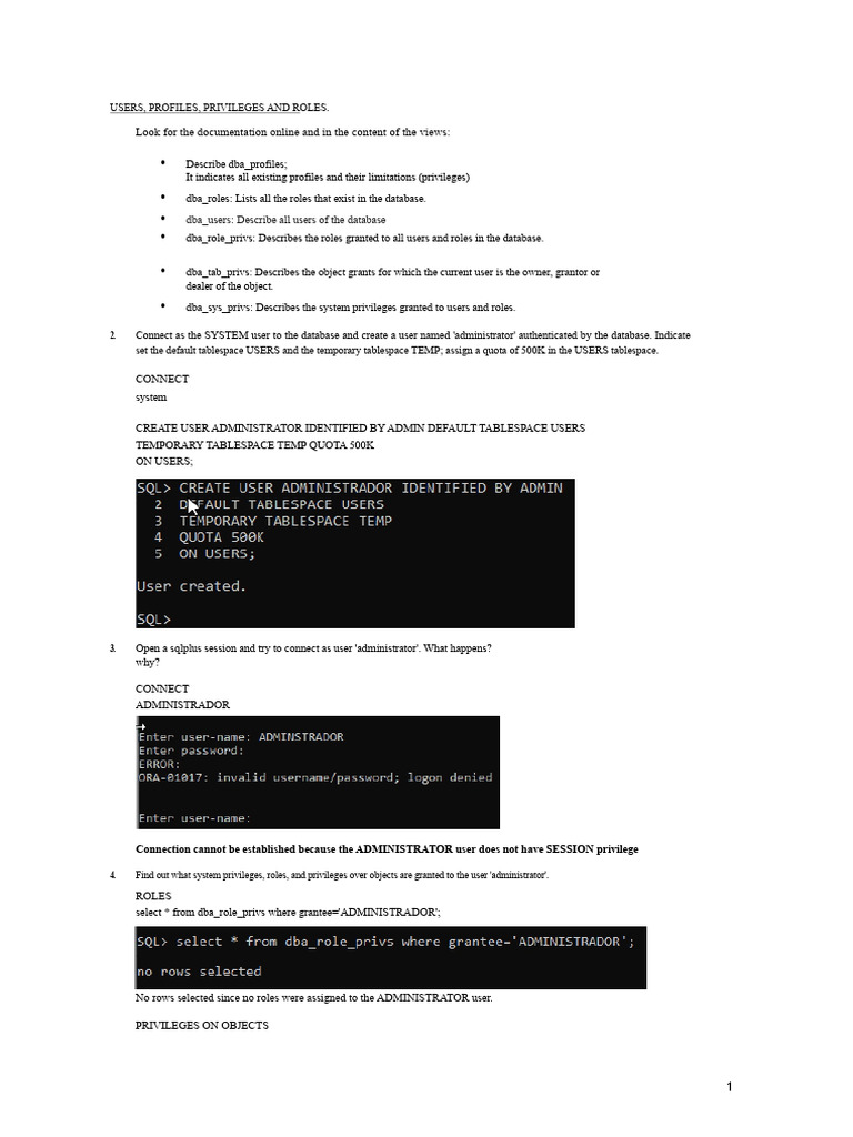 Database User Roles and Privileges Guide | PDF | Databases | User ...