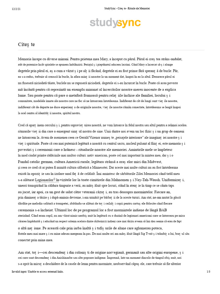 Ritualuri Ale Memoriei - Text Complet | PDF