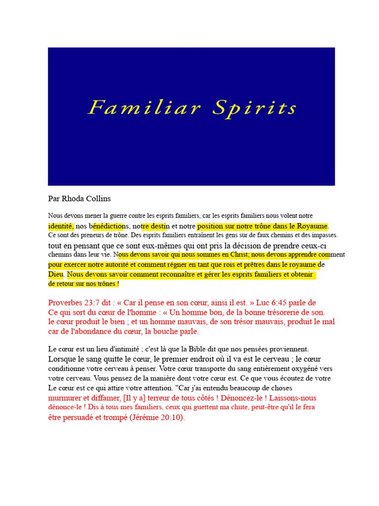 Combattez les esprits familiers en Christ | PDF | Dieu | Esprit