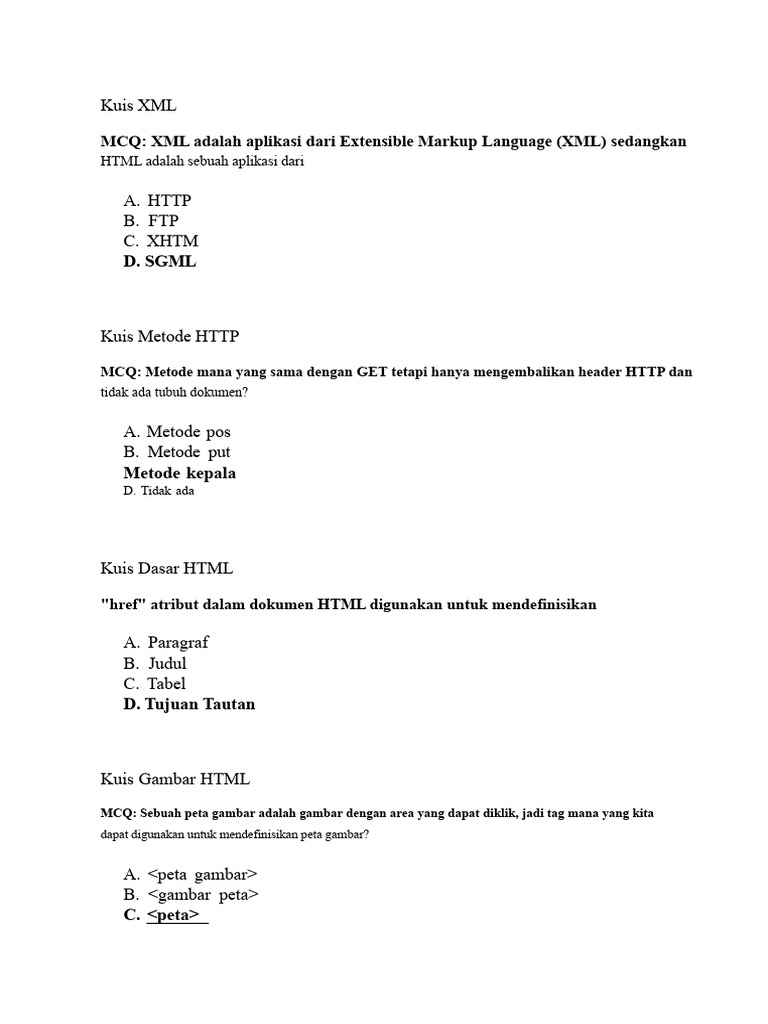 Kuis HTML dan Metode HTTP Lengkap | PDF