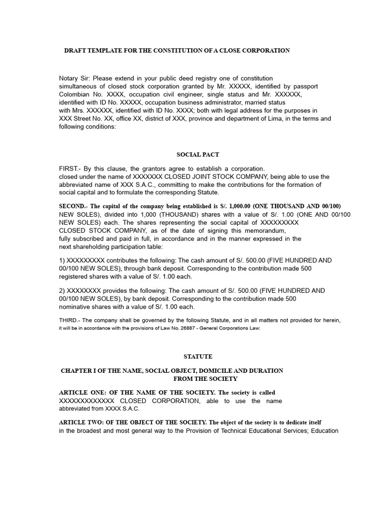 Close Corporation Constitution Template | PDF | Arbitration | Mortgages