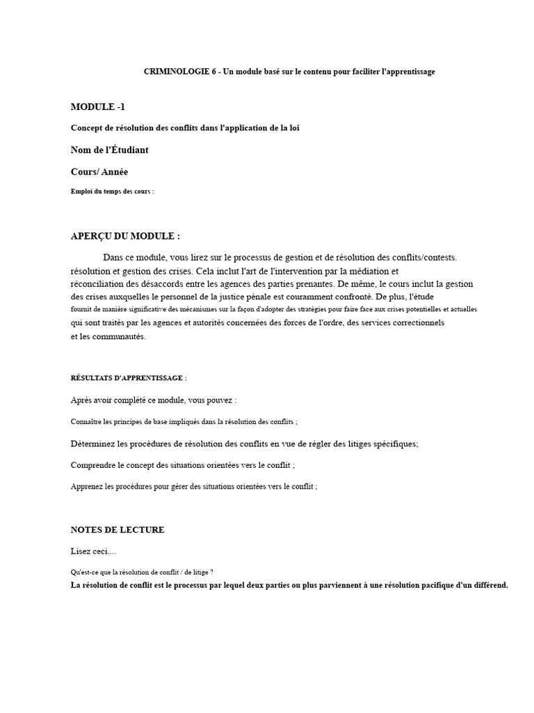 Résolution des Conflits en Criminologie | PDF | Résolution de conflit ...