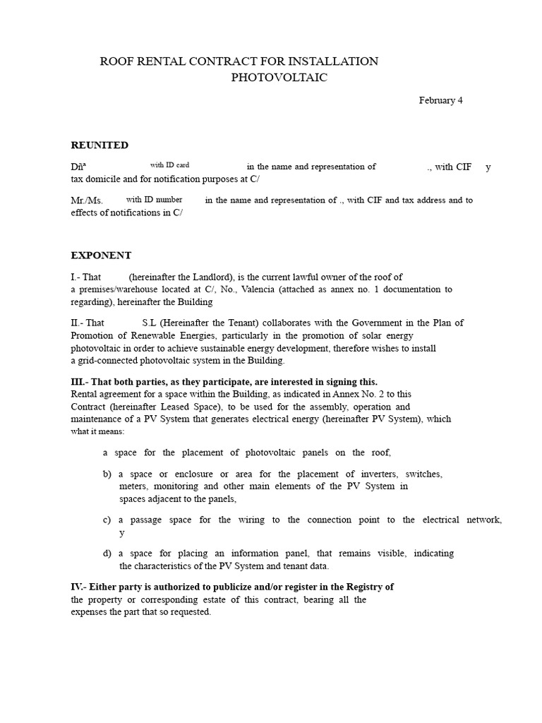 Roof Rental Contract for PV System | PDF | Lease | Photovoltaic System