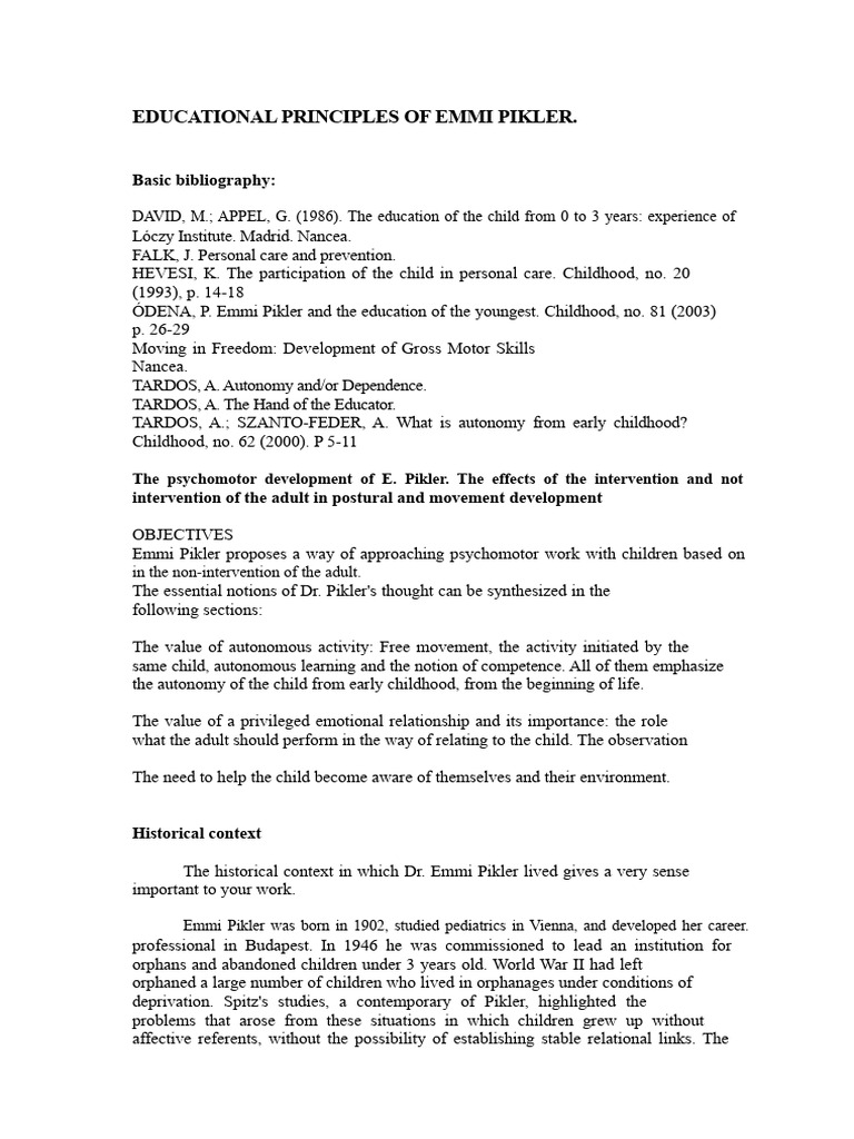 Emmi Pikler's 7 Educational Principles | PDF | Autonomy | Cognitive Science