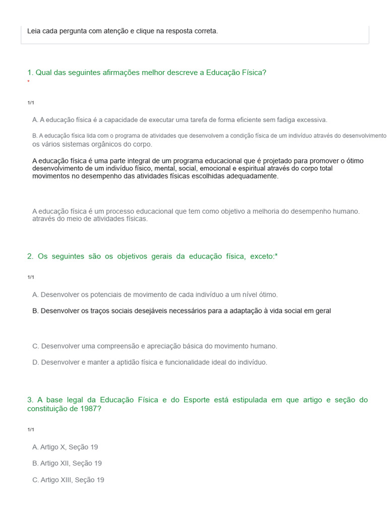 Questões sobre Educação Física e Esporte | PDF | Física | Educação Física