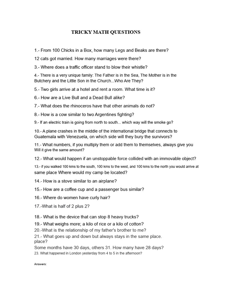 Tricky Math Questions | PDF