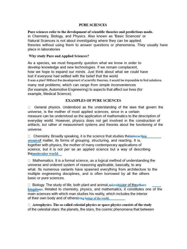 Understanding Pure Sciences and Examples | PDF | Science | Physics