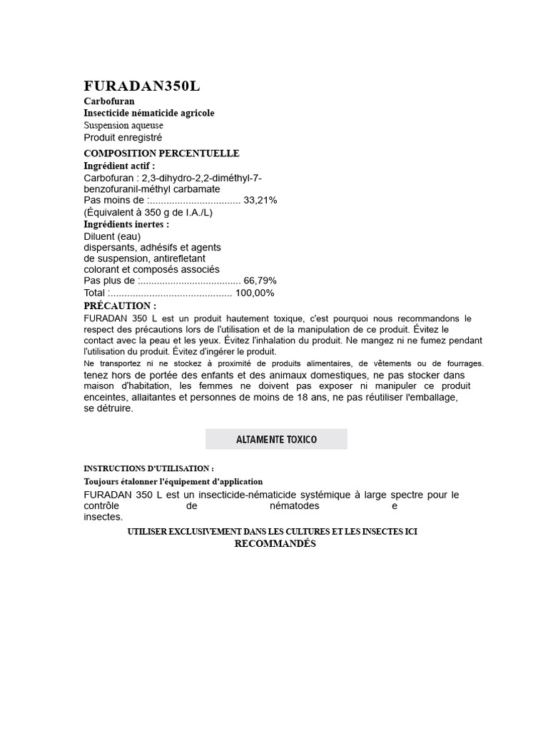 Insecticide Furadan 350L : Utilisation et Précautions | PDF | Insecticide