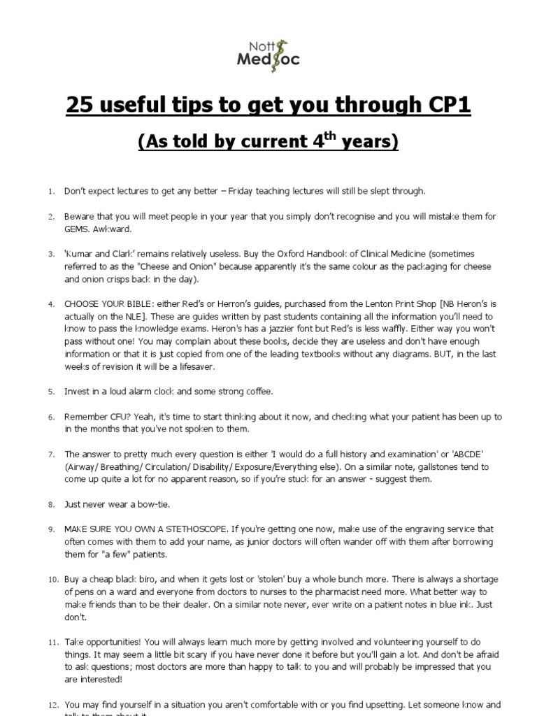 25 Essential Tips for CP1 Success | PDF | Surgery | Neurology