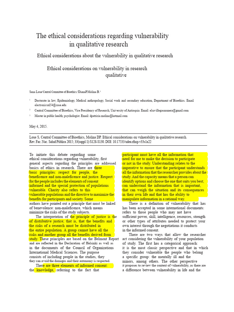 Ethical Vulnerability in Qualitative Research | PDF | Informed Consent ...