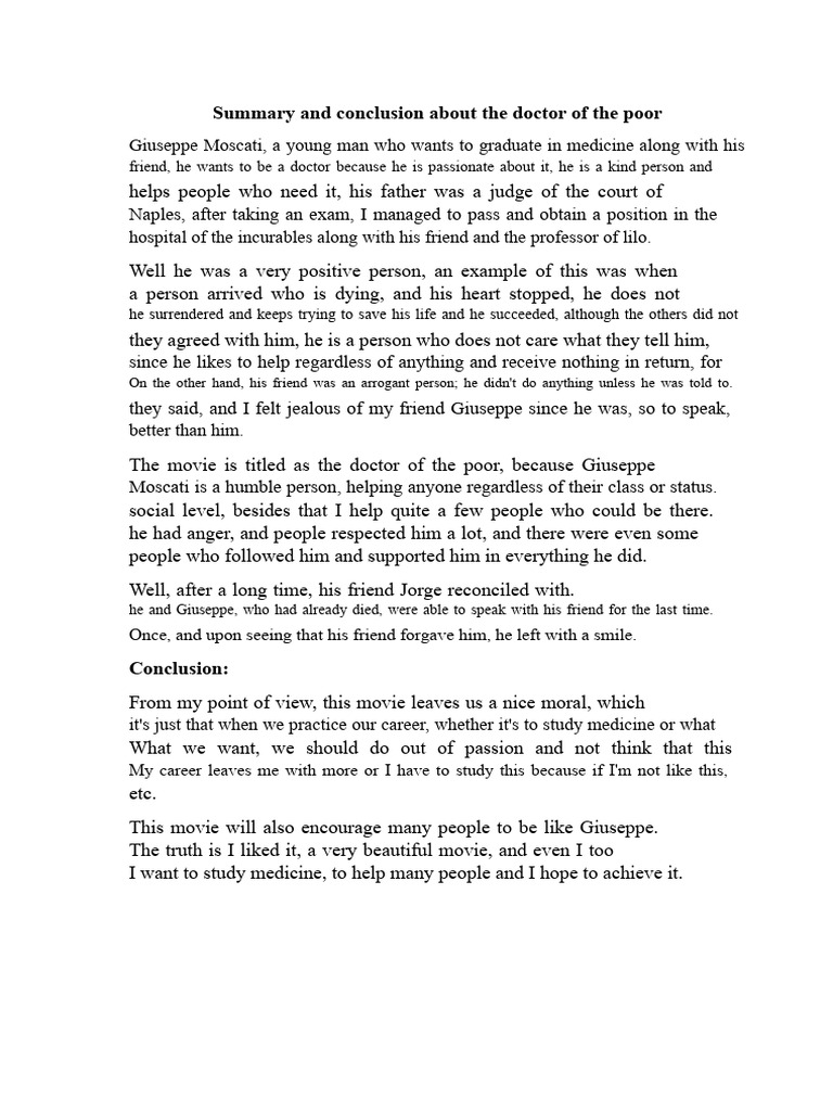 Summary and Conclusion About The Doctor of The Poor | PDF