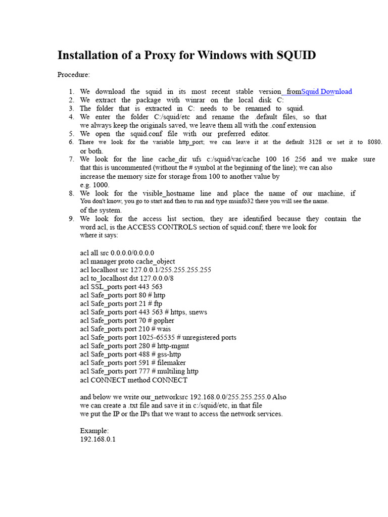 Installing SQUID Proxy on Windows | PDF | Computer File | Proxy Server