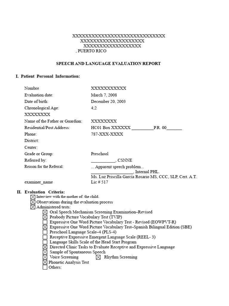 Speech and Language Evaluation Report | PDF | Phonetics | Speech
