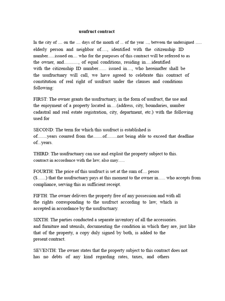 Usufruct Contract Template Guide | PDF | Property | Property Law