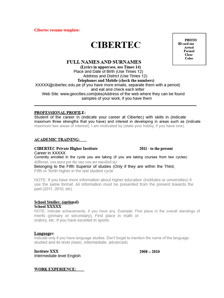 Cibertec Resume Template Guide | PDF | Computer Programming | Object ...