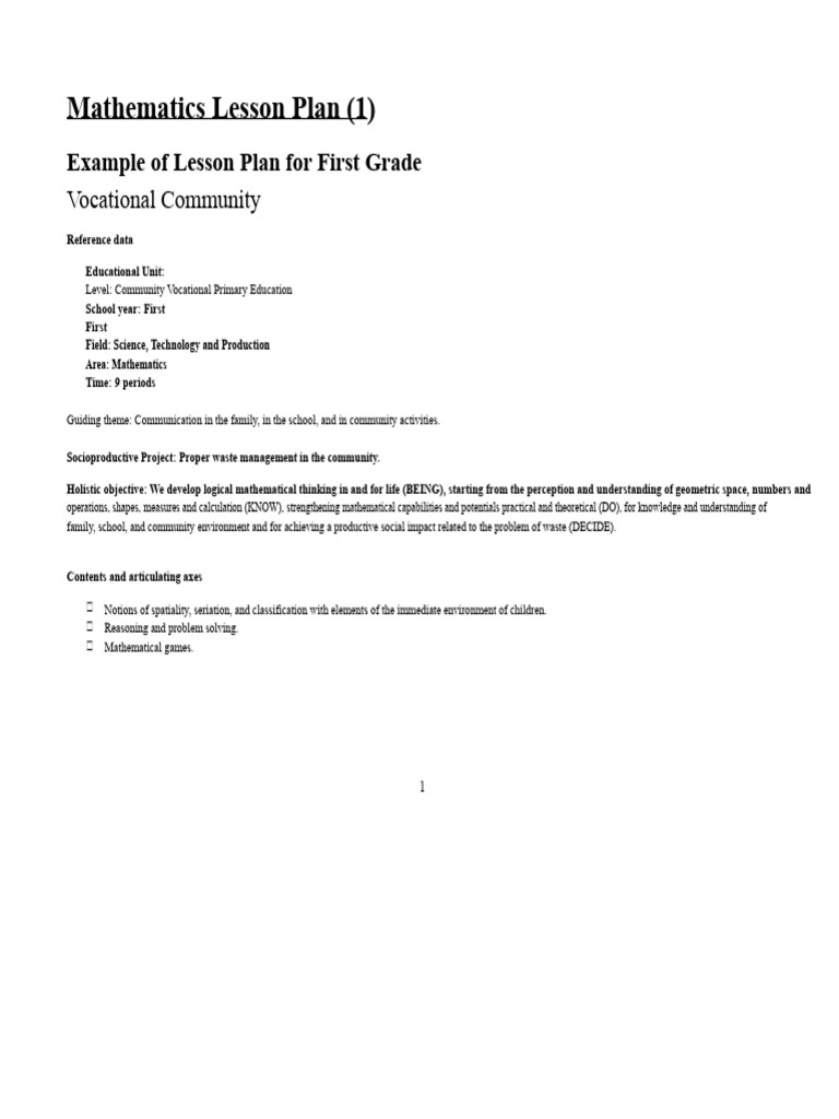 First Grade Math Lesson Plan: Waste Management | PDF | Teaching ...