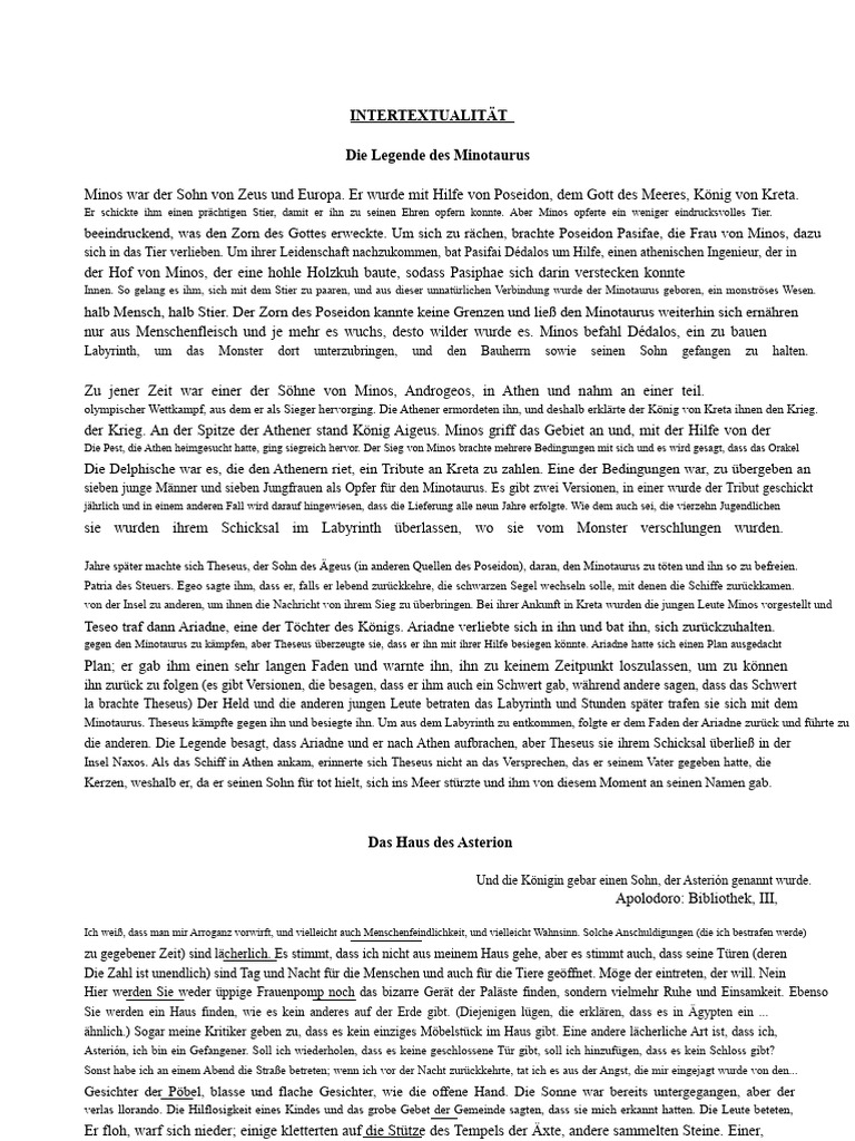INTERTEXTUALITÄT Das Haus Des Asterion | PDF