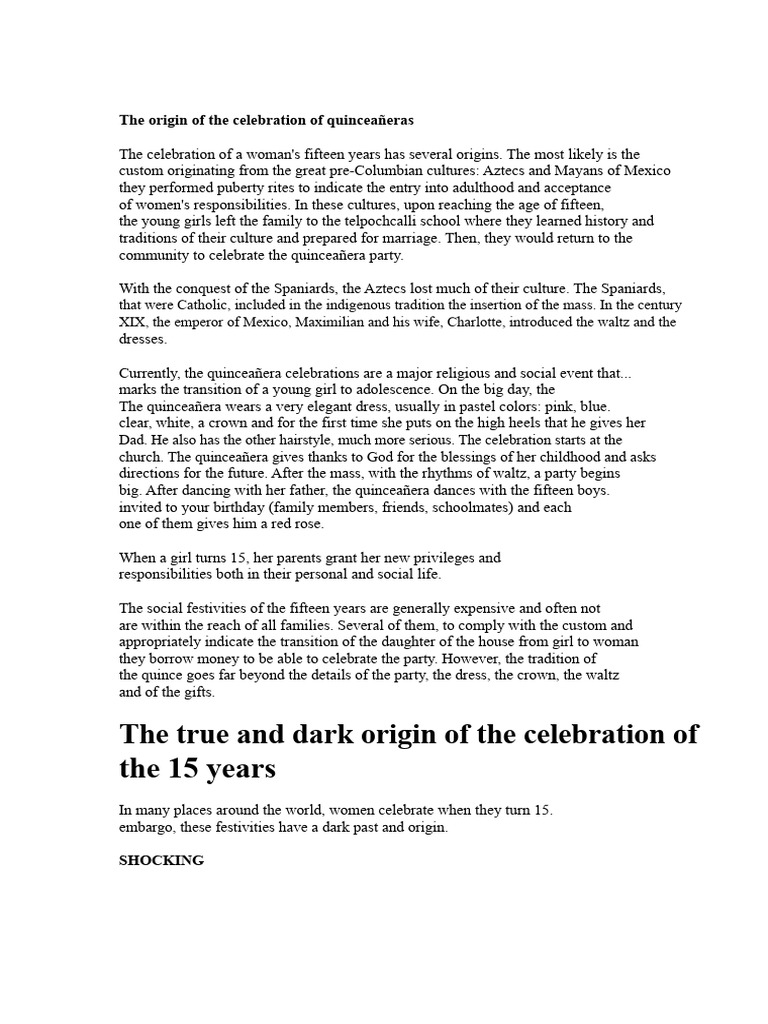The Origin of The Celebration of The Quinceañeras | PDF