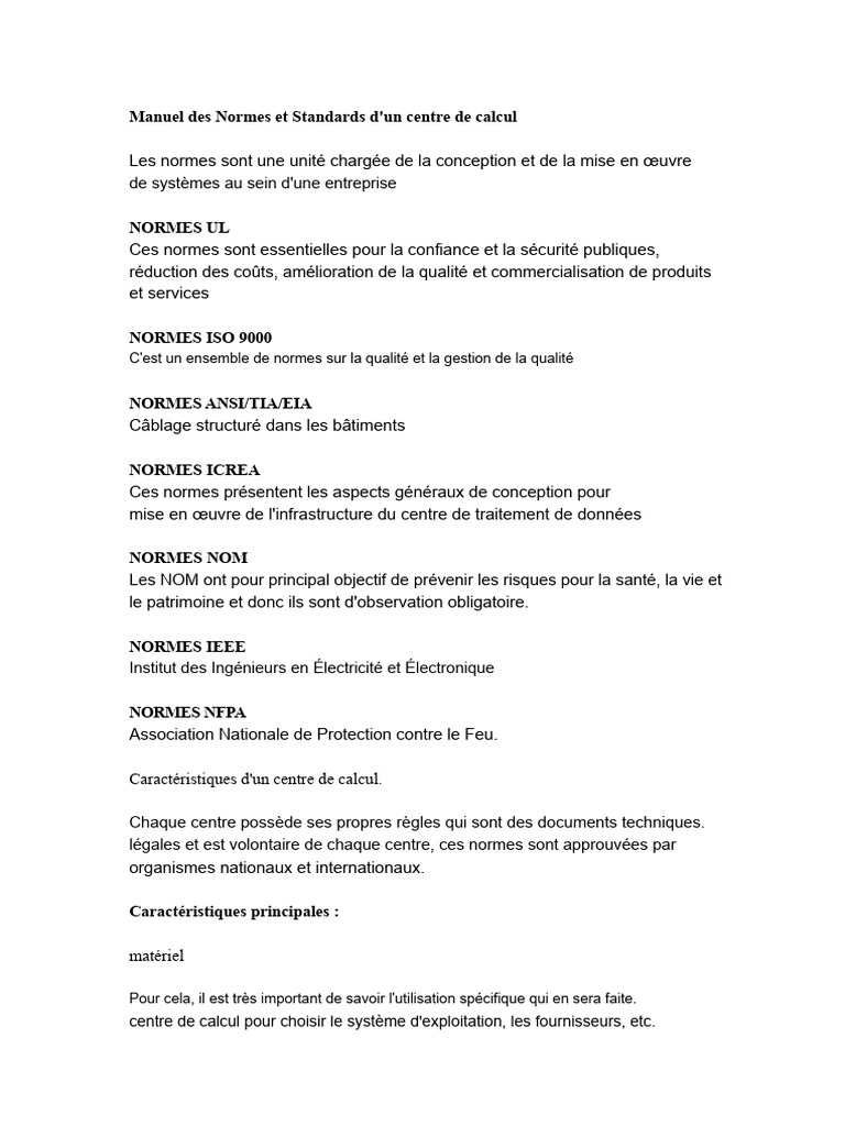 Normes et Standards pour Centres de Calcul | PDF | Management de la ...