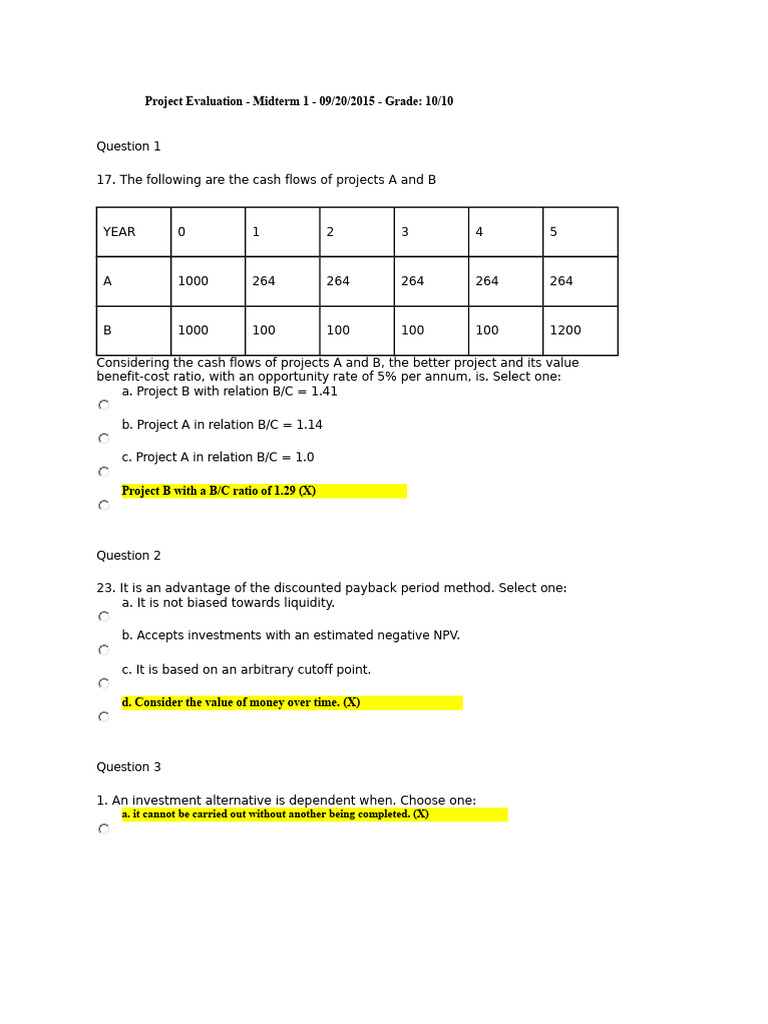 Project Evaluation Partial 1 | PDF | Net Present Value | Internal Rate ...