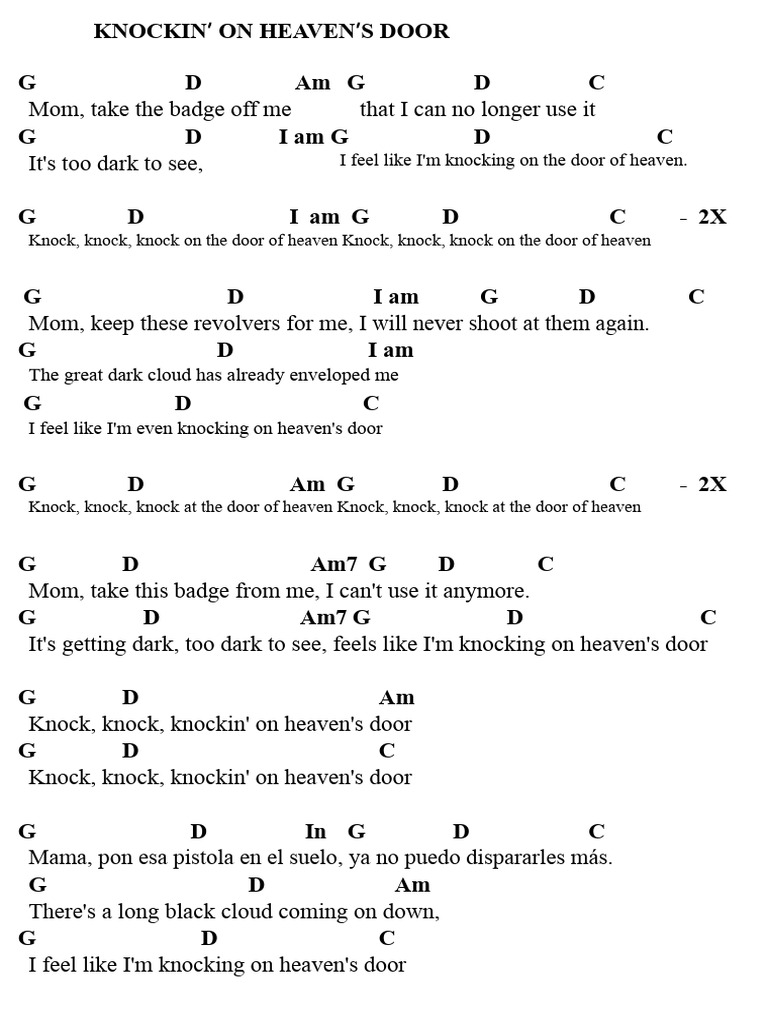 Knockin' on Heaven's Door Lyrics PDF
