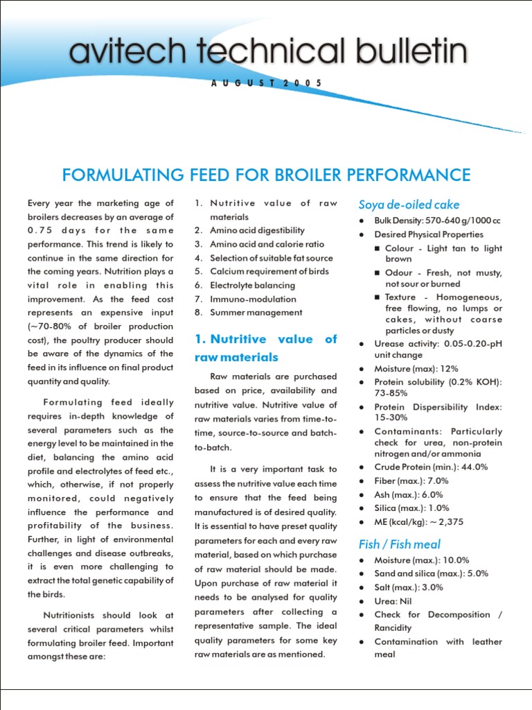 Broiler Feed Formulation Insights | PDF | Fat | Nutrition