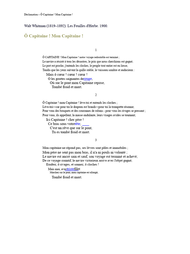 Ô Capitaine ! Mon Capitaine ! | PDF