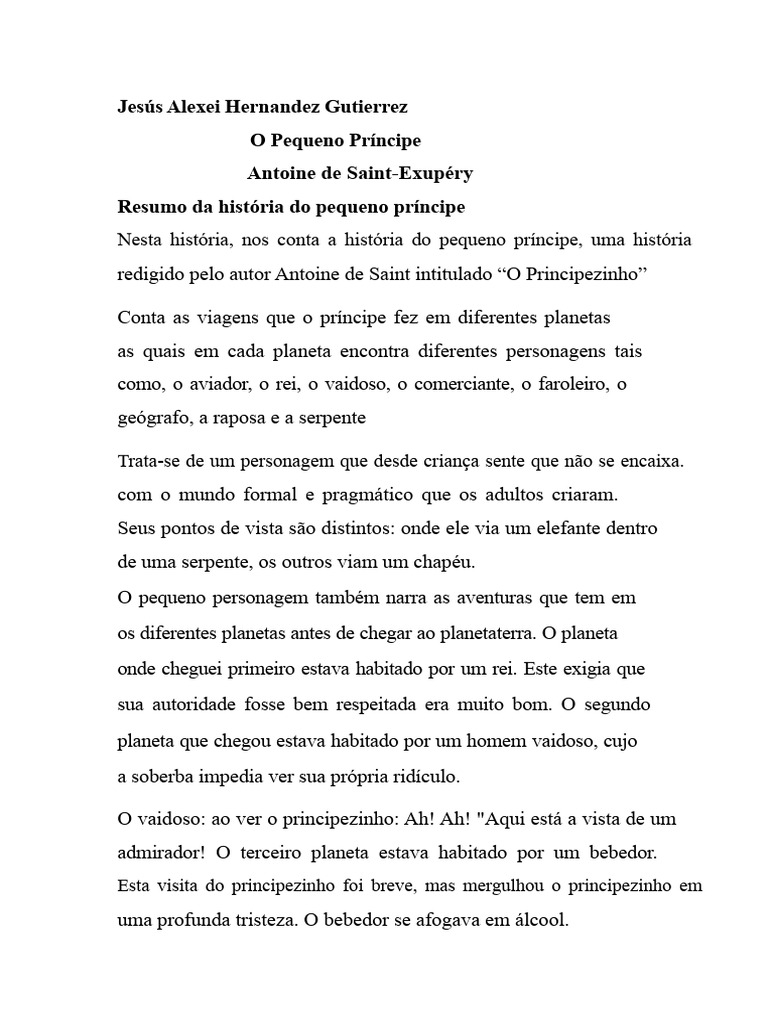Resumo Da História Do Pequeno Príncipe | PDF