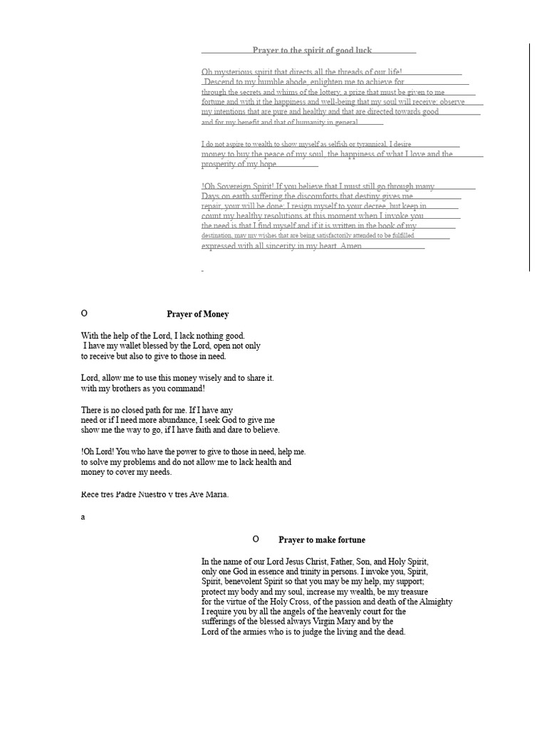 Prayer To The Spirit of Good Luck | PDF | God In Christianity | Prayer
