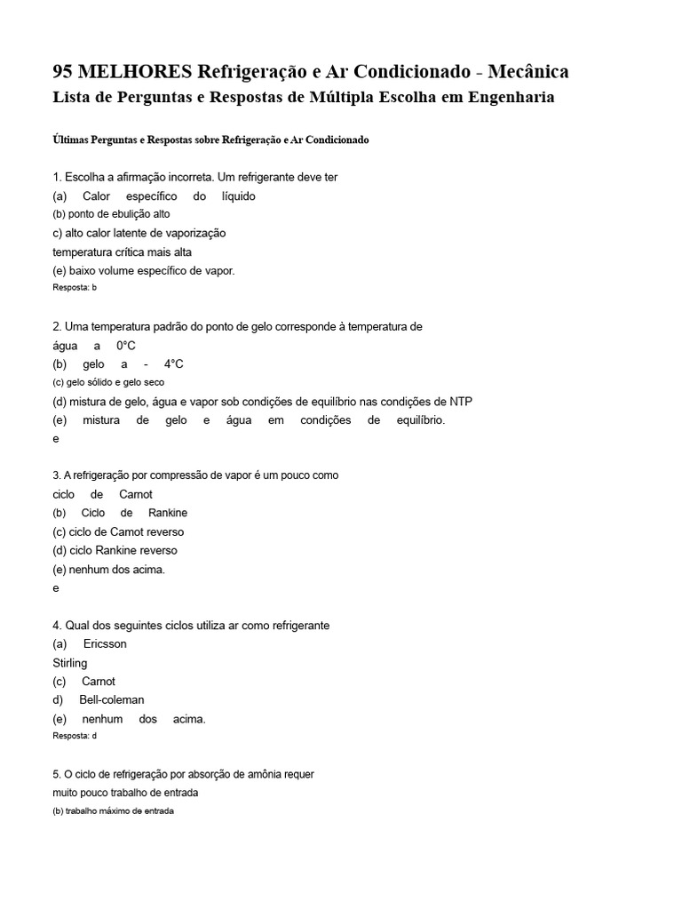 Perguntas e Respostas sobre Refrigeração | PDF | Refrigeração | Geladeira