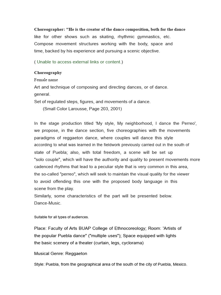 Reggaeton Choreography Script. | PDF | Choreography | Dances