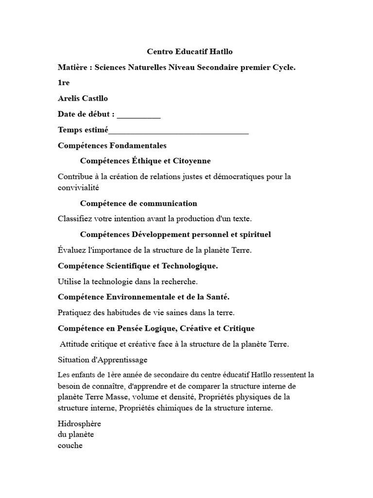 Sciences Naturelles : Structure de la Terre | PDF | Terre | Changement ...