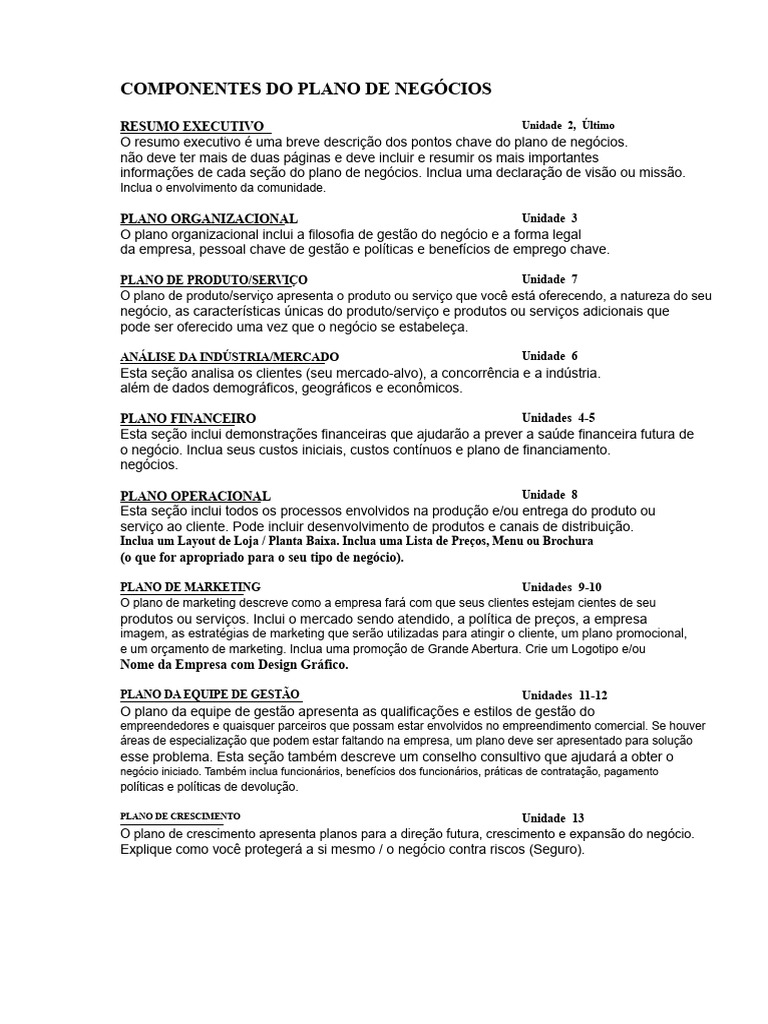 Estrutura do Plano de Negócios Completo | PDF | Marketing | Despesa
