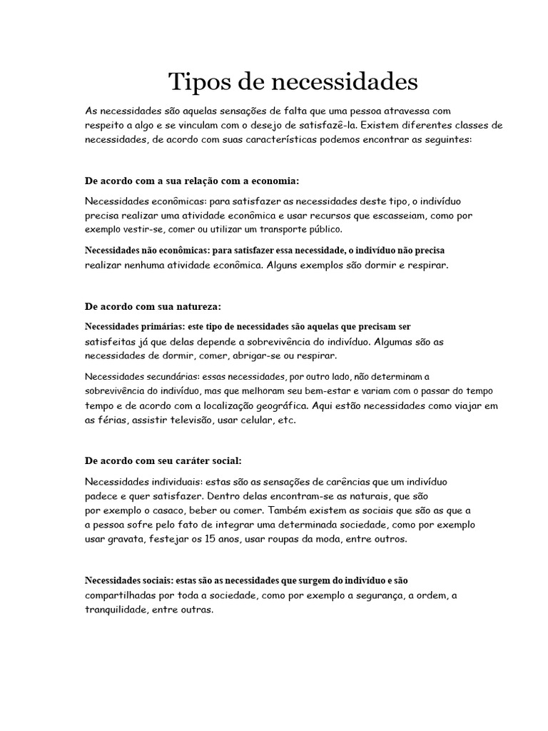 Tipos de Necessidades | PDF | Economias