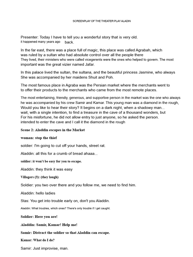 Script For The Theatrical Play Aladdin | PDF
